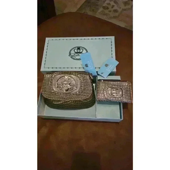 Kathy Van Zeeland Metallic Shoulder Bag & Wallet Croc Embossed Silver Y2K - Picture 3 of 9